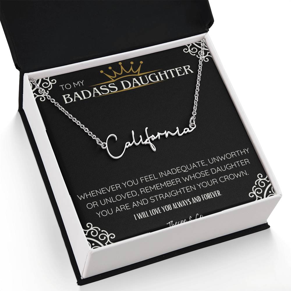 Badass Daughter Signature Name Necklace – Personalized Jewelry