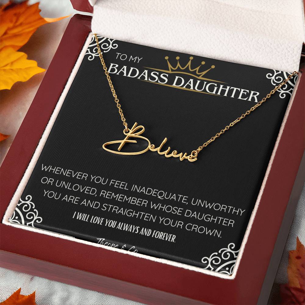 Badass Daughter Signature Name Necklace – Personalized Jewelry